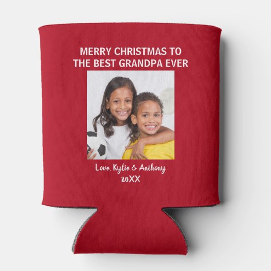 Vrolijk kerstfeest opa rode foto blikjeskoeler (Achterkant)