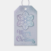 Vrolijk Kerstfeest Opalescent Blue Paarse Sneeuwvl Cadeaulabel (Voorkant)
