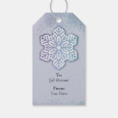 Vrolijk Kerstfeest Opalescent Blue Paarse Sneeuwvl Cadeaulabel (Achterkant)