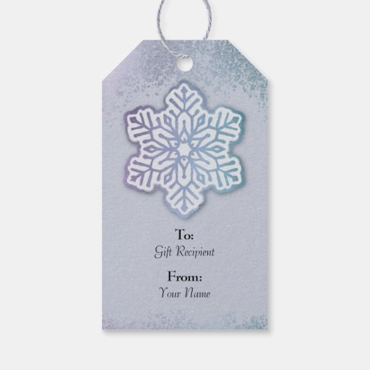 Vrolijk Kerstfeest Opalescent Blue Paarse Sneeuwvl Cadeaulabel (Achterkant)