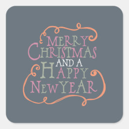 Vrolijk kerstfeest Oranje en Roos vakantiestickers Vierkante Sticker