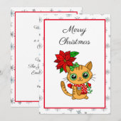 Vrolijk kerstfeest | Oranje Kat met Poinsettia (Voorkant / Achterkant)