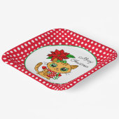 Vrolijk kerstfeest | Oranje Kat met Poinsettia Papieren Bordje (Gebogen)