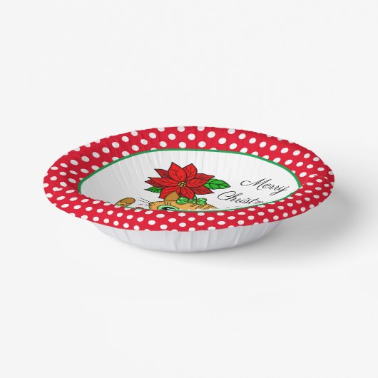 Vrolijk kerstfeest | Oranje Kat met Poinsettia Papieren Kommen (Gebogen)