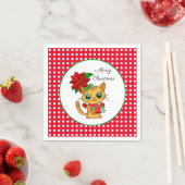 Vrolijk kerstfeest | Oranje Kat met Poinsettia Servet (Insitu)