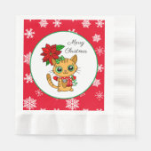 Vrolijk kerstfeest | Oranje Kat met Poinsettia Servet (Voorkant)