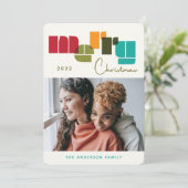 Vrolijk kerstfeest Oranje Typografie Foto Feestdagenkaart (Staand voorkant)