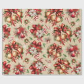 Vrolijk Kerstfeest Ornament Holly Berries Poinsett Cadeaupapier (Vlak)