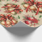 Vrolijk Kerstfeest Ornament Holly Berries Poinsett Cadeaupapier (Hoek)