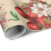Vrolijk Kerstfeest Ornament Holly Berries Poinsett Cadeaupapier (Rol Hoek)