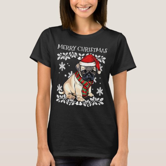 Vrolijk kerstfeest Ornament Pug-kerstkerstkerstker T-shirt (Voorkant)