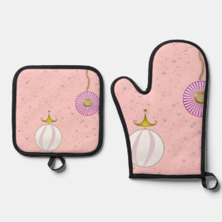 Vrolijk Kerstfeest ornament roze Ovenwant & Pannenlap Set