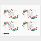 Vrolijk kerstfeest ornamenten en bessen goud lijst rechthoekige sticker (Vel)