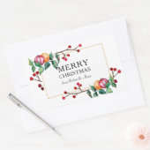 Vrolijk kerstfeest ornamenten en bessen goud lijst rechthoekige sticker (Envelop)