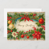 Vrolijk kerstfeest  Ornamenten, Holly Berry Feestdagenkaart (Voorkant / Achterkant)