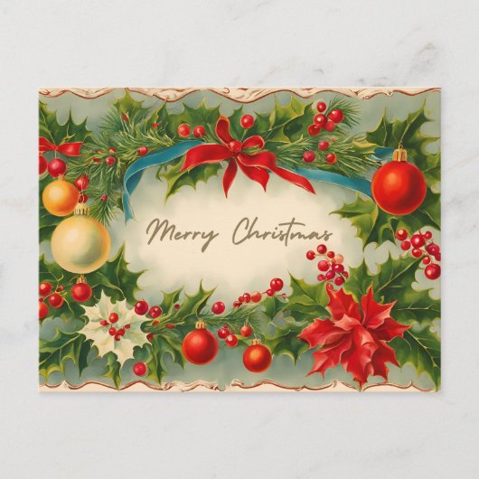 Vrolijk kerstfeest  Ornamenten, Holly Berry Feestdagenkaart (Voorkant)