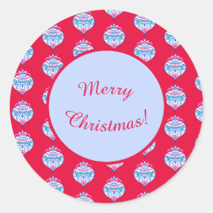 Vrolijk kerstfeest ornamenten op felrood ronde sticker
