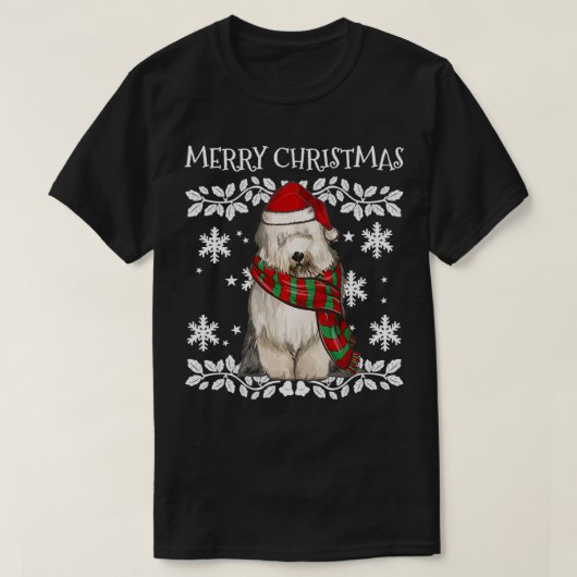 Vrolijk kerstfeest Oude Engelse Sheepdog Xmas T-shirt (Design voorkant)