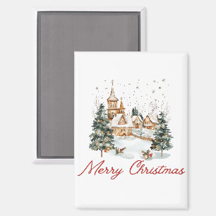 Vrolijk Kerstfeest Oude Vintage Kerst Illustratie Magneet