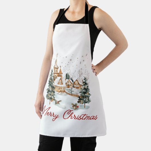 Vrolijk Kerstfeest Oude Vintage Kerst Illustratie Schort (Insitu)