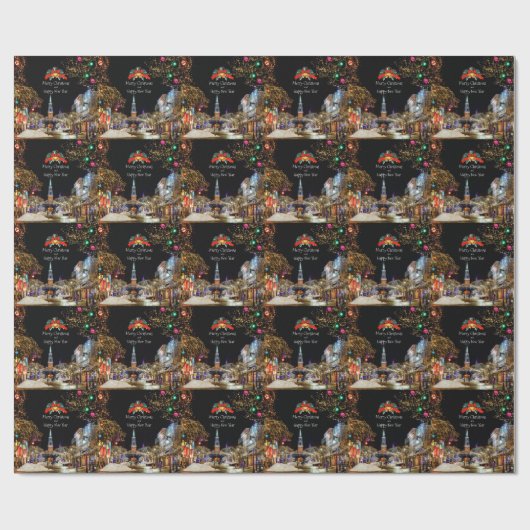 Vrolijk kerstfeest, ouderwetse feestdag cadeaupapier (Vlak)