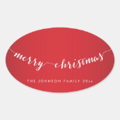 Vrolijk Kerstfeest Ovaal Rode Stickers (Voorkant)