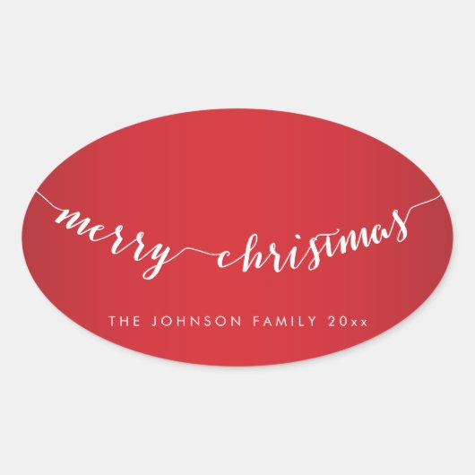Vrolijk Kerstfeest Ovaal Rode Stickers (Voorkant)