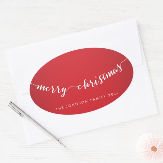 Vrolijk Kerstfeest Ovaal Rode Stickers (Envelop)