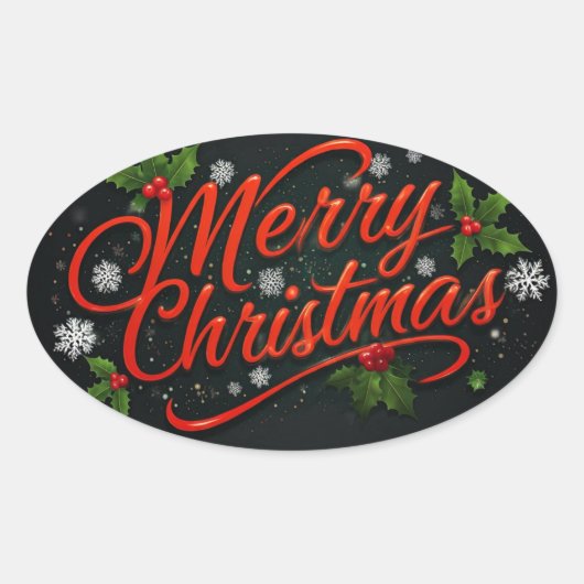 Vrolijk kerstfeest ovale sticker (Voorkant)