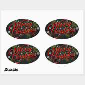 Vrolijk kerstfeest ovale sticker (Vel)