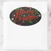 Vrolijk kerstfeest ovale sticker (Tas)