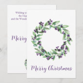 Vrolijk kerstfeest, paarse bessen kerstkrans feestdagenkaart (Voorkant / Achterkant)