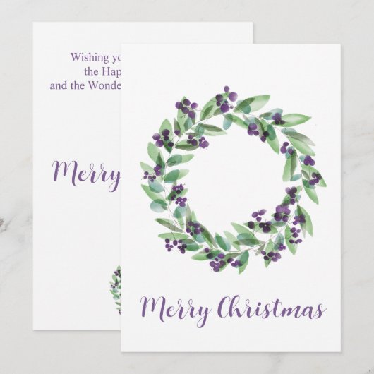 Vrolijk kerstfeest, paarse bessen kerstkrans feestdagenkaart (Voorkant / Achterkant)