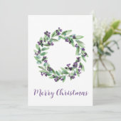 Vrolijk kerstfeest, paarse bessen kerstkrans feestdagenkaart (Staand voorkant)