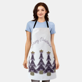 Vrolijk kerstfeest Paarse bows Ribbons Gold Star T Schort