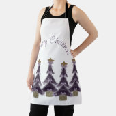 Vrolijk kerstfeest Paarse bows Ribbons Gold Star T Schort (Insitu)