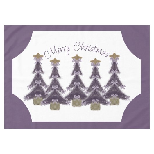Vrolijk kerstfeest Paarse bows Ribbons Gold Star T Tafelkleed (Voorkant (Horizontaal))