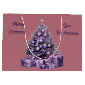 Vrolijk kerstfeest paarse kerstboom groot cadeauzakje (Achterkant)
