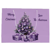 Vrolijk kerstfeest paarse kerstboom groot cadeauzakje (Achterkant)