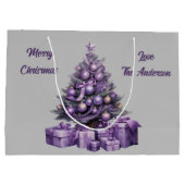 Vrolijk kerstfeest paarse kerstboom groot cadeauzakje (Achterkant)
