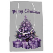 Vrolijk kerstfeest paarse kerstboom medium cadeauzakje (Voorkant)