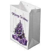 Vrolijk kerstfeest paarse kerstboom medium cadeauzakje (Voorkant Gekanteld)