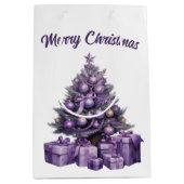 Vrolijk kerstfeest paarse kerstboom medium cadeauzakje (Voorkant)