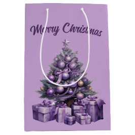 Vrolijk kerstfeest paarse kerstboom medium cadeauzakje