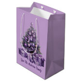Vrolijk kerstfeest paarse kerstboom medium cadeauzakje (Achterkant Gekanteld)