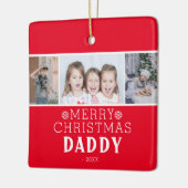 Vrolijk Kerstfeest Papa Rood 3 Foto Collage Keramisch Ornament (Links)