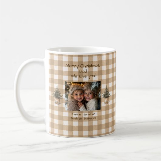 Vrolijk Kerstfeest Papa Rustic Brown Gingham Foto Koffiemok (Links)