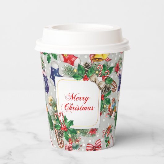 Vrolijk kerstfeest papieren bekers (Achterkant)