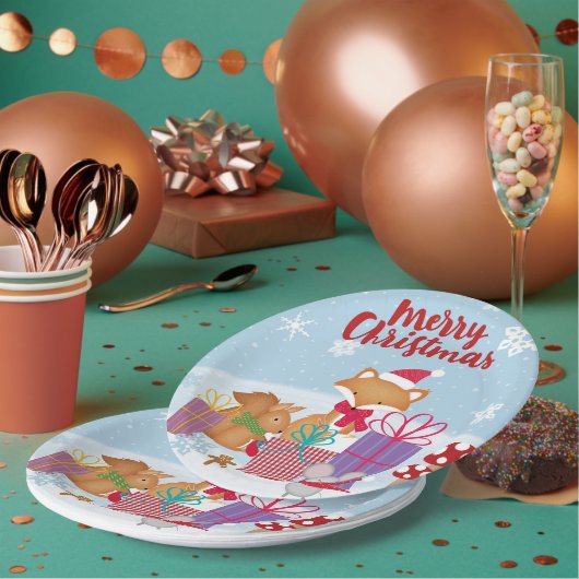 Vrolijk kerstfeest papieren bordje (Multi)