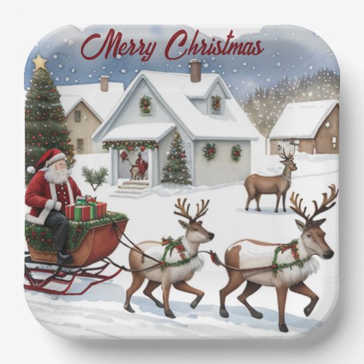Vrolijk kerstfeest papieren bordje (Voorkant)